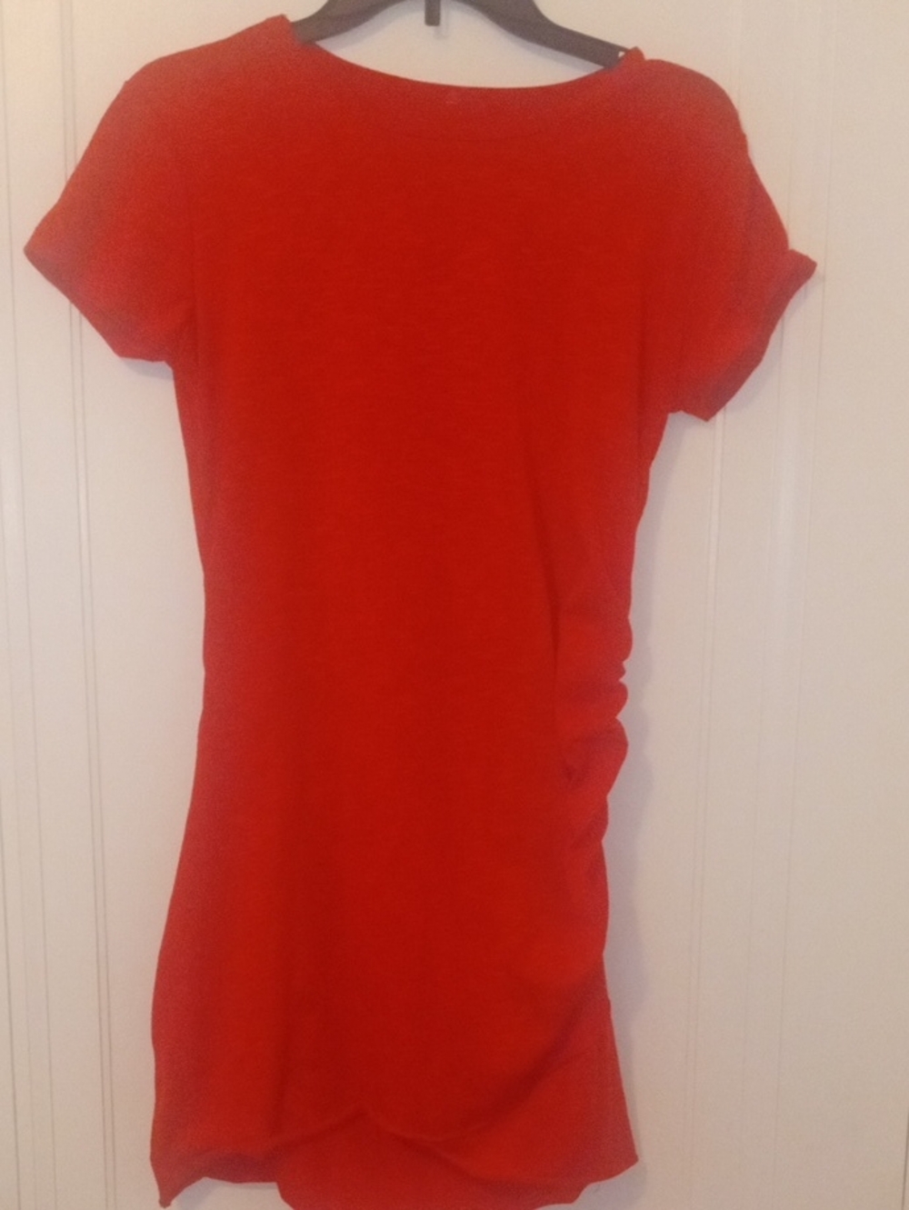 Women’s Red Short sleeve tshirt dress, cinched side, small